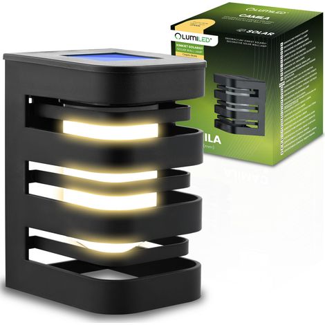 Solar-Wandleuchte, LED-Fassadenleuchte, Aufputzmontage, CAMILA 3000K, Dämmerungssensor, LUMILED