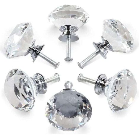 6 poignées cristal, XU,poignées de porte d'armoire à tiroir cristal diamant 30 mm,poignées verre cuisine,armoires rangement et coiffeuses pour cuisines domicile KZQ - KZQ (1/4)