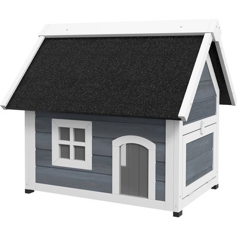 Katzenhaus, Katzenhöhle aus Holz, mit aufklappbar Asphaltdach, Wetterfest Katzenhütte mit Fenster, 3 Türen, 77 x 57,5 x 68 cm, Grau