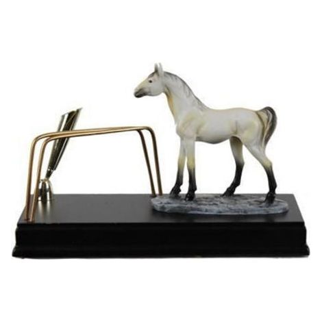 Statua puledro con portafogli e portapenna con basamento in legno