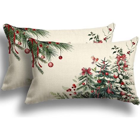 Housse de Coussin Noel 30x50 Housse Coussin Noel Deco Noel Coton et Lin Taie d'oreiller Chambre Nanapé, Chaise, Lit Noel 30 x 50 cm (1/4)