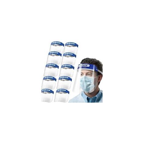 Lot de 10 visières de protection pour le visage, visière résistante, large, ajustable, transparente, anti-buée et anti-éclaboussures NPTERBL (1/5)