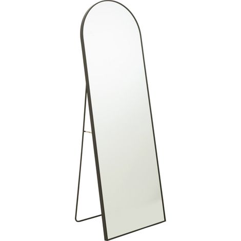 Miroir sur pied arrondi en verre noir design contemporain - Noir cadre métal et verre clair (1/5)