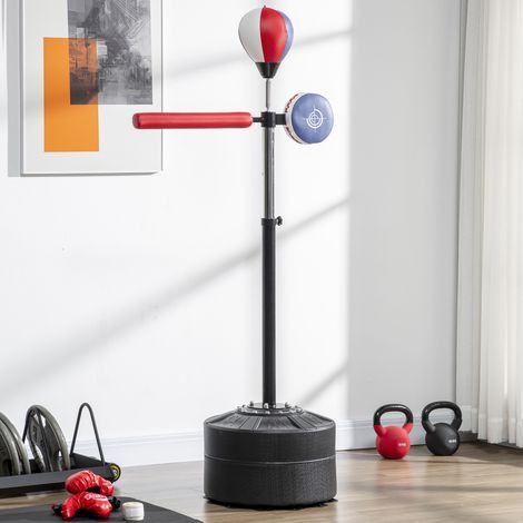 Sac de boxe sur pied avec barre rotative, speedball et cible, en acier, HDPE et PU, 80,5x48x163-205 cm (1/5)