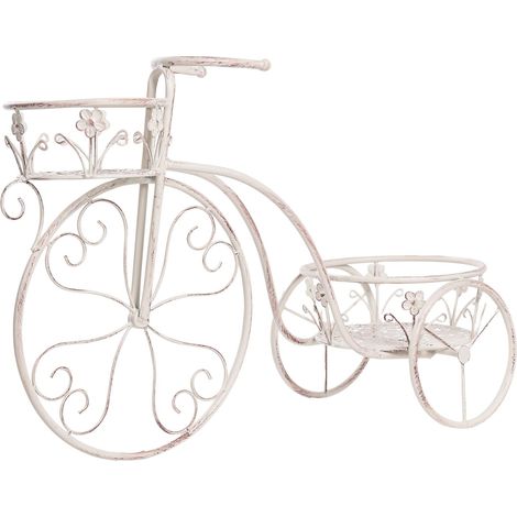 Fioriera da giardino in metallo a forma di bicicletta, per interni ed esterni, su supporto, 66 x 24 x 49 cm, in ferro, colore bianco sporco, Wildrose (1/5)