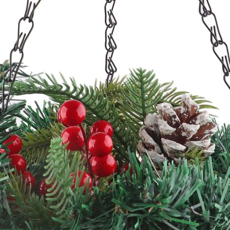 Panier de Noël Suspendu Artificiel avec Décoration Mélangée et Guirlande LED Blanche pour Extérieur (1/5)