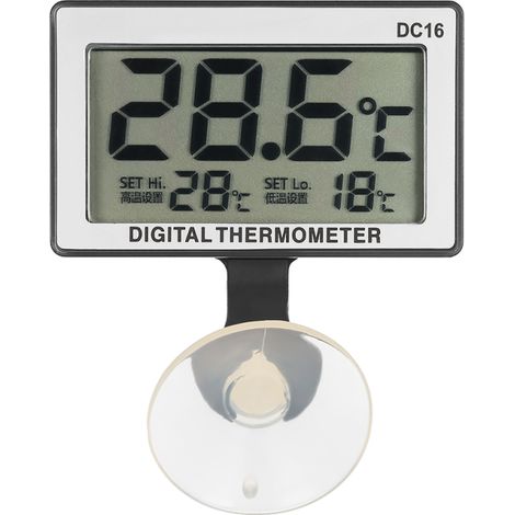 Termómetro digital LCD sumergible para acuarios, mide la temperatura del agua de 0 °C a 50 °C, con alarma de temperatura alta/baja. (1/5)