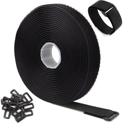 Attaches de Câble Réutilisables Réglables Noires de 5m Avec 25 Boucles et Sangle de Fixation à Crochet Pour la Gestion des Câbles (5m x 2cm, Noir) (1/4)