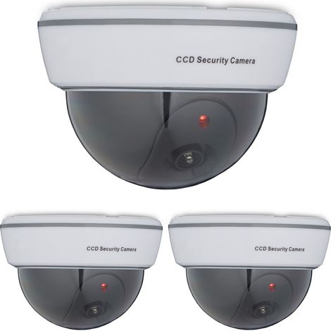 Relaxdays Set of 3 Dummy Cameras, Flashing LED Light, Indoor & Outdoor, Burglar Deterrent, 8.5 x 12.5 x 12.5 cm, White