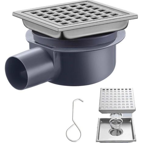 Caniveau de Douche Carré En Acier Inoxydable avec Siphon à 360° Anti-Odeurs,2 en 1 Caniveau de Douche à Carreler,15 x 15 CM Drain de Sol pour Salles de Bains (Grille) (1/5)