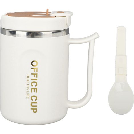 Mug à Café Isolée Double Épaisseur en Acier Inoxydable 304 – Anti-Brûlure avec Couvercle, Poignée et Cuillère, 500 ml – Pour Déplacements et Usage Domestique (1/5)