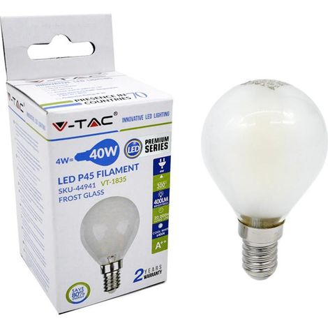 V-TAC LAMPADINE LED E14 4W LAMPADA FILAMENTO SFERA FIAMMA TORCIGLIONE OPACA 220V Bianco naturale,Sfera