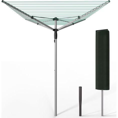 Etendoir à Linge Extérieur Rotatif 4 Bras Séchoir Parapluie Grande Surface D'Étendage 50M Séchoir à Linge avec Housse de Protection Piquet de Sol Argent Vert (1/5)