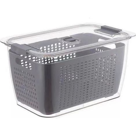2-stöckiger Abtropfkorb Gemüseaufbewahrungsbox mit Filter für den Kühlschrank, Grau, Mittel, 1,7 l