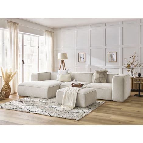 BOBOCHIC - Canapé d'angle fixe ZEPHYR avec pouf Angle gauche Blanc (1/5)