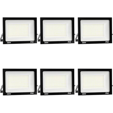 6x 200W Projecteur Exterieur LED, 20000LM Spot LED Extérieur, 3000K Blanc Froid IP66 Imperméable Spot LED, Sécurité Floodlight pour Jardin Cour Terrasse Square Usine