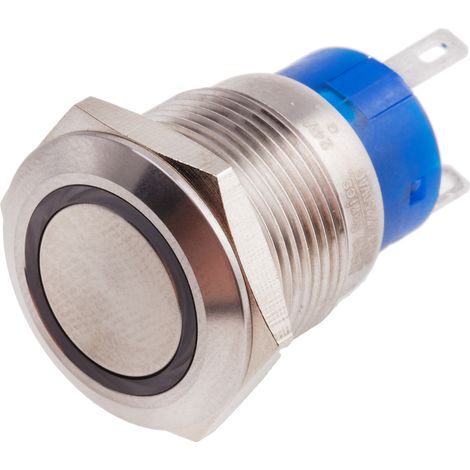 Bouton-poussoir, Verrouillable lumineux, LED Vert, Unipolaire à deux directions (1RT), 5 A, Argent, Montage panneau 24V ( Prix pour 1 ) (1/2)