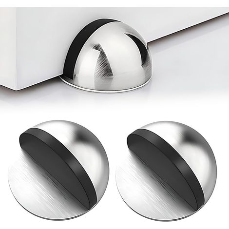 2-Piece Door Stops, Stainless Steel Adhesive Doorstops, Stops with Rubber Bumpers, Adhesive Door Stops for All Hard Floors, Protecting Your Doors and Walls (1/5)