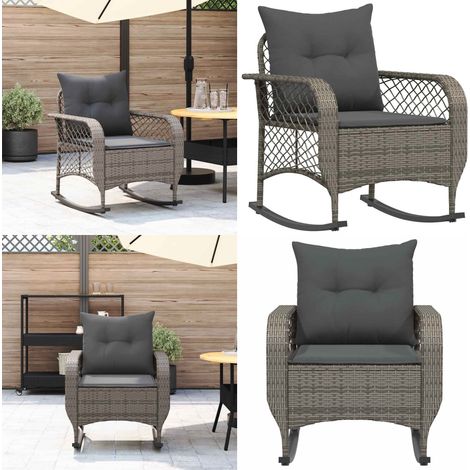 vidaXL Chaise à bascule de jardin avec coussins gris résine tressée (1/5)