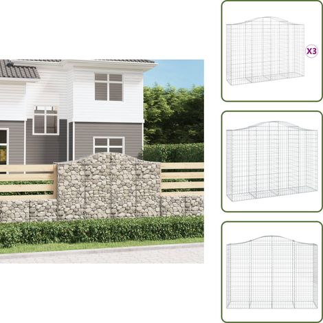 Paniers à gabions arqués 3 pcs 200x50x140/160 cm Fer galvanisé - Panier À Gabions - Mur De Gabion - Clôture Végétale - Décoration Jardin - Barrière Sonore (1/5)