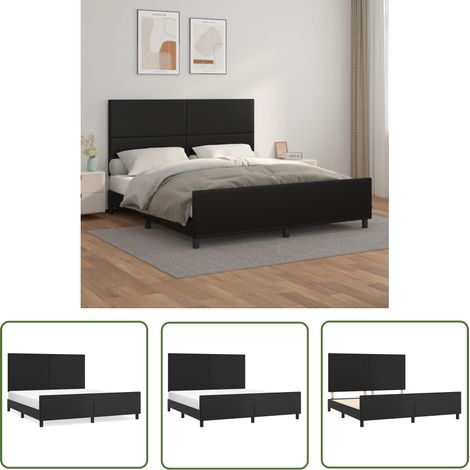 The Living Store Cadre de lit avec tête de lit Noir 180x200 cm Similicuir - Cadre De Lit - Lit Double - Tête De Lit - Similicuir - Meuble Chambre (1/5)