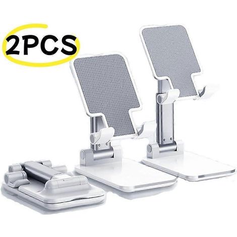 (2 pièces blanches) Lot de 2 supports de téléphone réglables, support stable en plastique avec grille antidérapante, compatible avec tous les smartphones (1/5)
