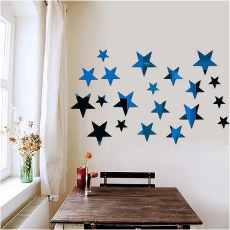 40 pcs bleu étoiles Miroir Mural Autocollant Acrylique Dessin animé décalcomanies murales étoilées pour Les Chambres pour Enfants Autocollants muraux décor de Maison Mignons étoiles Art Murale (1/3)