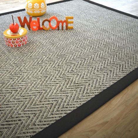 Tapis intérieur / extérieur - Java Chevron silver - Ganse noire - 140 x 200 cm (1/5)