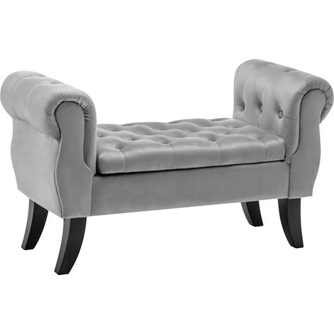 Divanetto In Velluto Panca Contenitore Pouf PortaOggetti Panca Sgabello A Pie Di Letto Cassapanca Ingresso Legno Massello Panchina GrigioChiaro