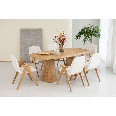 Bobochic – Table à manger extensible rectangulaire 200-300 cm – Chêne massif – 8 couverts – Pieds en demi-cônes – Finition huilée (1/5)