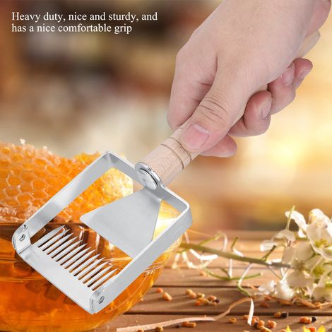 Brise-nid d'abeilles en acier inoxydable, fourchette apicole avec manche en bois (1/5)