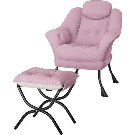 Fauteuil paresseux avec tabouret - Chaise d'appoint moderne avec accoudoirs et poche latérale - Fauteuil de lecture avec repose-pieds - Pour chambre à coucher, salon, jardin et cour - Blanc