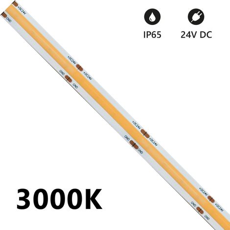 Striscia led 5m COB IP65 monocolore da 15W/MT 24V - 3000K