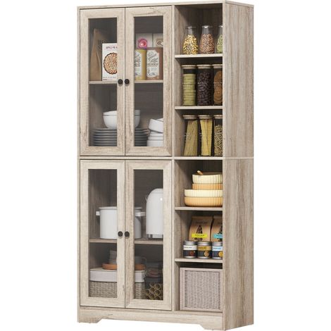 Buffet de cuisine Emolon avec vitrines et étagères réglables gris clair (1/5)