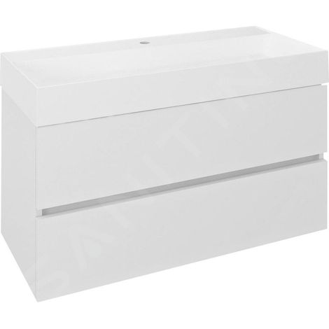 Sapho Odetta - Meuble-vasque, 950x500x435 mm, 2 tiroirs, blanc brillant DT100-3030 (1/5)
