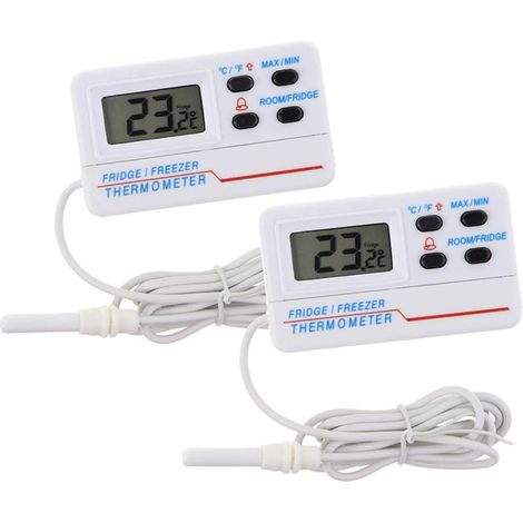 Lot de 2 thermomètres numériques pour réfrigérateur congélateur avec alarme de température et fonction max min et câble de 1,2 m (1/5)