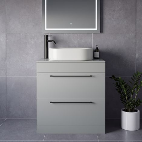 Napoli 460 Gloss Grey Pearl 800mm 2 Drawer Vanity Unit for Countertop Basins - 800mm - Matt Black 480mm Handle