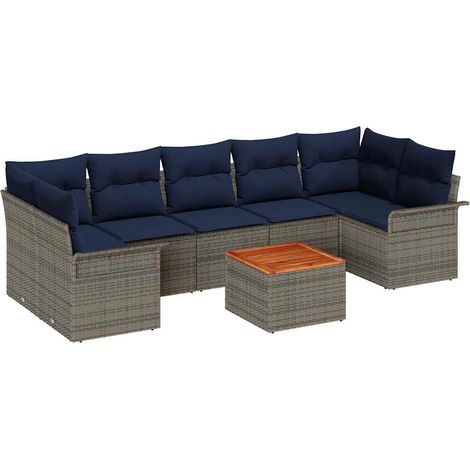 Garden Sofa Set with Cushion 8 pcs Grey Poly Rattan vidaXL
