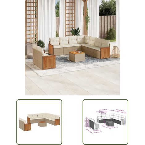 The Living Store 10-tlg. Garten-Sofagarnitur mit Kissen Beige Poly Rattan - Gartenmöbel - Esstisch - Lounge Set - Outdoor Möbel - Rattan Gartenmöbel (1/3)