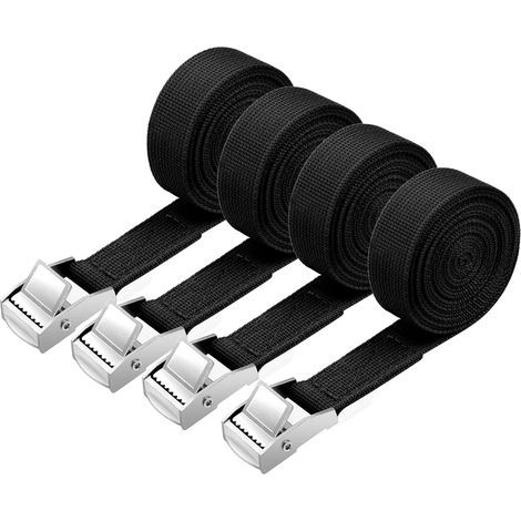 Set of 4 ratchet straps, 2 m x 20 mm, with buckle, for motorcycles, cars and bicycle racks, tensile strength: 250 kg/strap (1/5)
