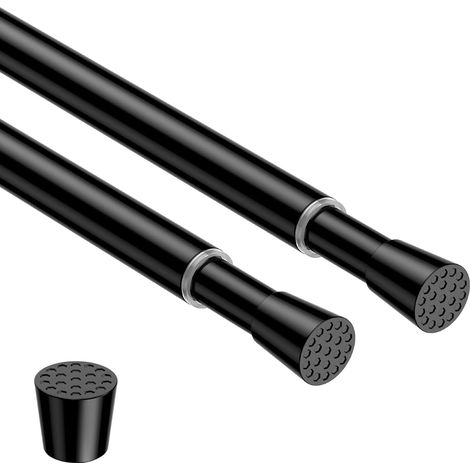 Lot de 2 Tringles Extensibles - 50 à 69 cm - Acier Noir - Installation Sans Perçage - Pour Fenêtres et Armoires - Couleur Noire (1/5)