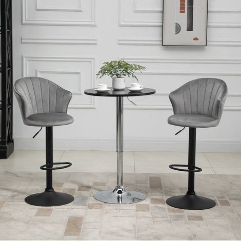Set de 2 taburetes de bar giratorios con altura regulable, gris, base de metal (1/5)