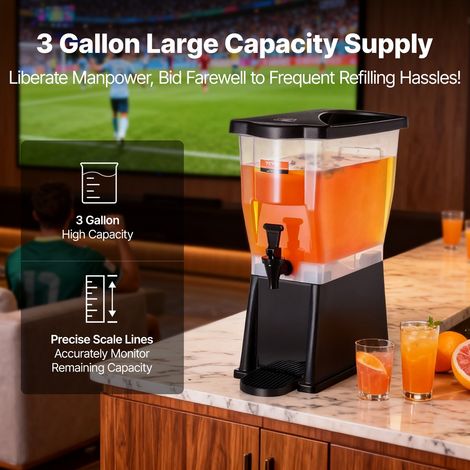 Distributeur de Boissons Grande Capacité de 11 L, Fontaine à Eau avec Robinet Couvercle et Support, en Plastique, Distribution de Jus Limonade Thé Glacé, pour Restaurants, Hôtels, Cafés, Soirées (1/5)