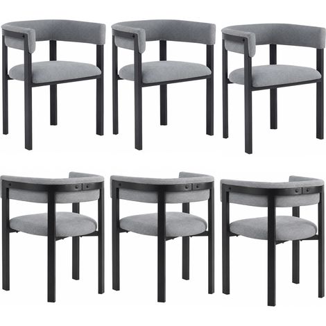 Set de 6 sillas de comedor de chenilla gris con respaldo envolvente y patas metálicas (1/5)