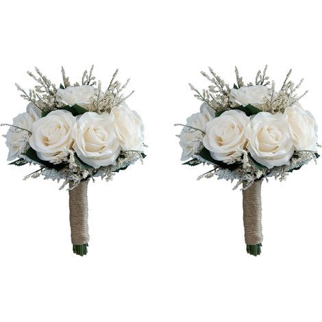 2X Bouquets de Mariée pour Mariage, Bouquet de Fleurs de Rose Artificielle Mariée Demoiselle D'Honneur Tenant Une Fleur (1/4)