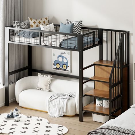 Bett mit Stauraum 90x200 Metall Leiter Schwarz HAVRYA (1/5)