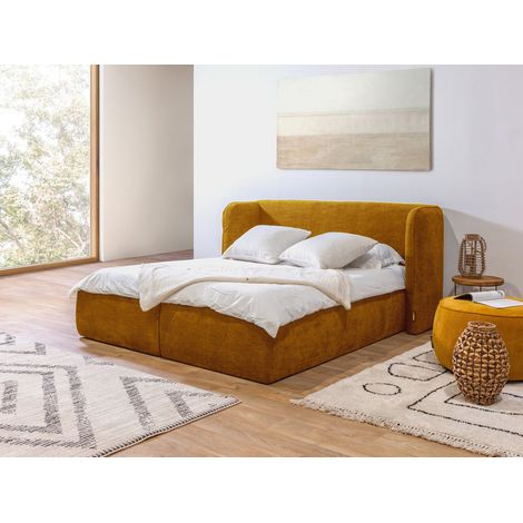 Bobochic – Lit coffre 140x190 cm avec tête de lit rembourrée – Coffre de rangement pratique – Revêtement tissu 100% polyester – Style moderne (1/5)