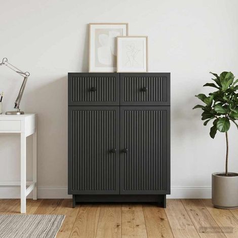 Buffet noir avec tiroir et 2 portes, bois d’ingénierie, 66 x 34,5 x 90 cm - PANGIVO (1/5)