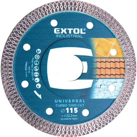 Disco de corte de diamante EXTOL INDUSTRIAL, turbo Thin Cut, para corte en seco y húmedo, O 115x22.2x1.5mm 8703041