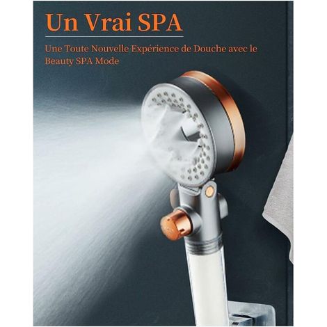 Pommeau de douche à économie d'eau, douchette anti-calcaire avec filtre, pommeau de douche haute pression avec 3 modes de jet, pommeau de douche SPA (1/4)